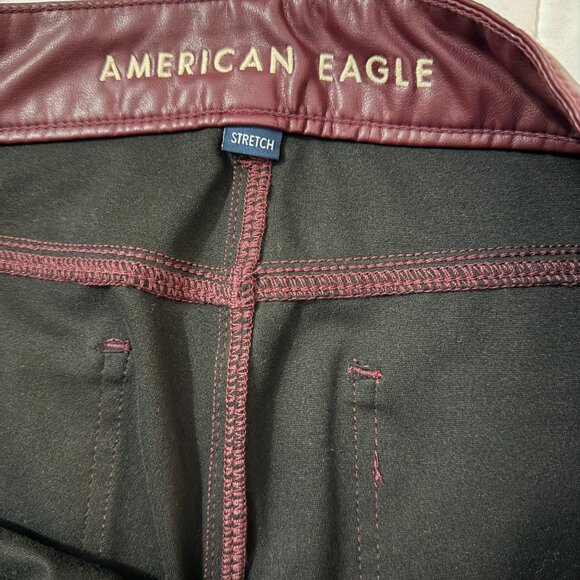 American Eagle Faux Leather Super High Rise Kick Boot Pants (Maroon) - Picture 4 of 6